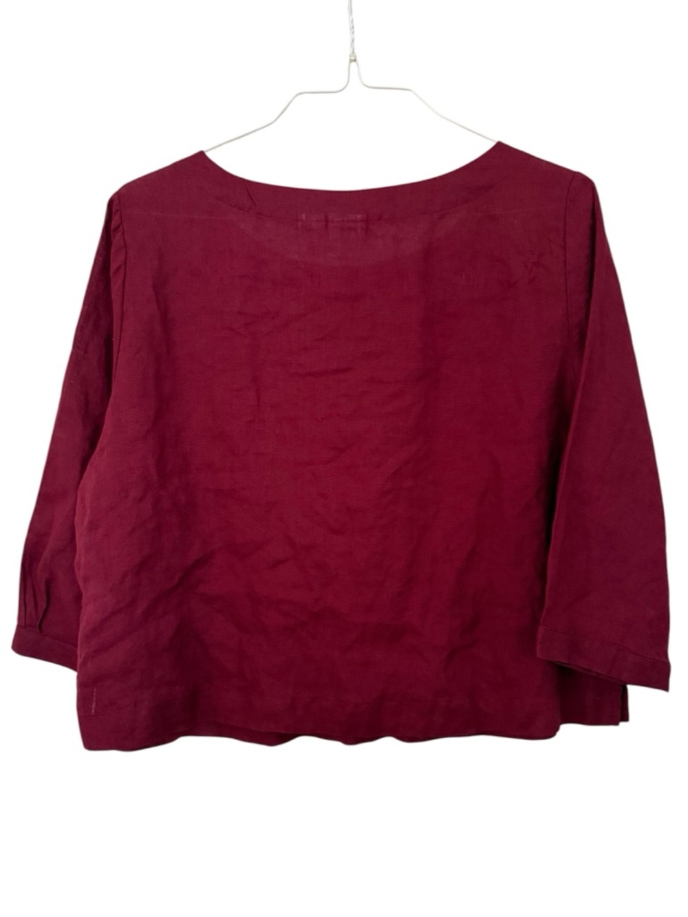 H by Halston 100% Linen Burgundy Boatneck Cropped Shirt Top Size XL Extra Large - Picture 2 of 10